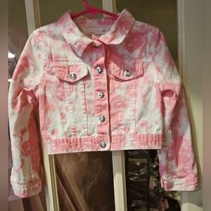 Young Hearts Pink & White Tie Dye Denim Jacket - Size 6X